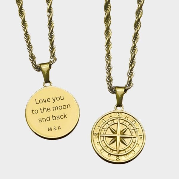 שרשרת חריטה לגבר - עידו זהב שרשרת לגבר עם תליון מצפן