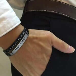 Alternative view of צמיד חריטה כפול לגבר - שחור כסף