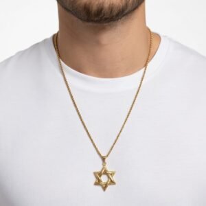Alternative view of שרשרת מגן דוד פסים שחורים - זהב