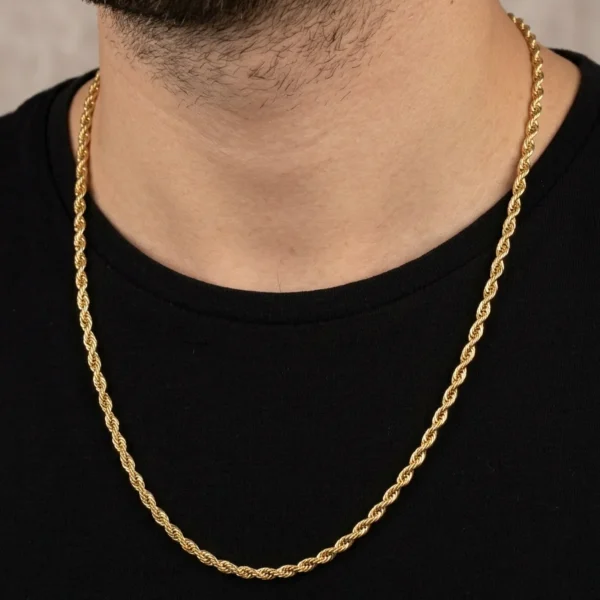 Alternative view of שרשרת גורמט חבל 3 מ"מ - זהב