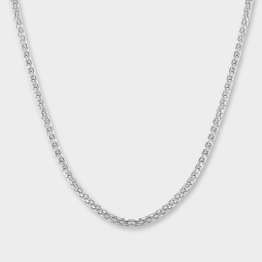 a silver chain on a white background