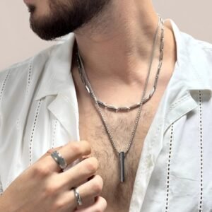 סט שרשראות לגבר - גלובוס כסף
