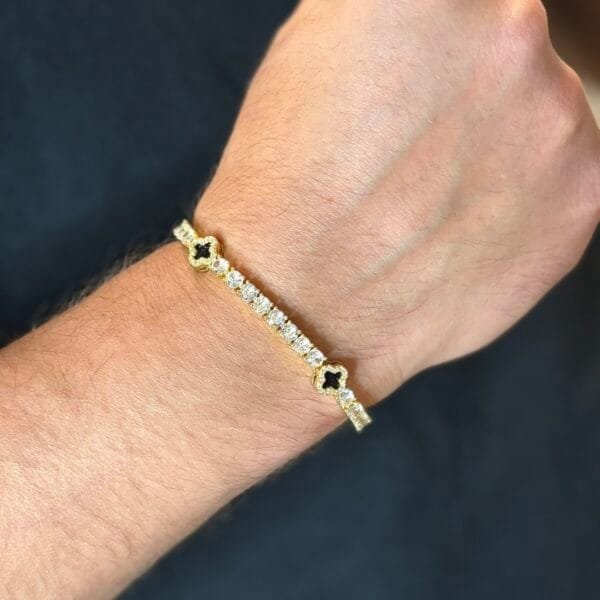 צמיד תלתן טניס זהב 3 צמיד תלתן טניס זהב 3