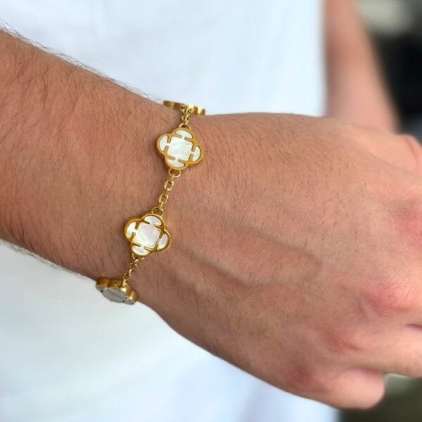 צמיד תלתן פרמיום זהב לבן 1 צמיד תלתן פרמיום זהב לבן 1