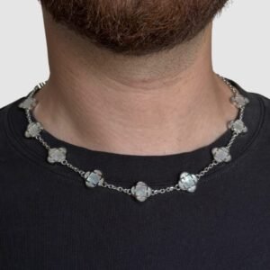 Alternative view of שרשרת תלתנים מנס פרמיום - לבן כסף