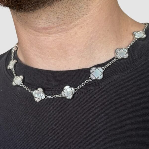 שרשרת תלתן פרמיום לבן כסף שרשרת תלתן פרמיום לבן כסף