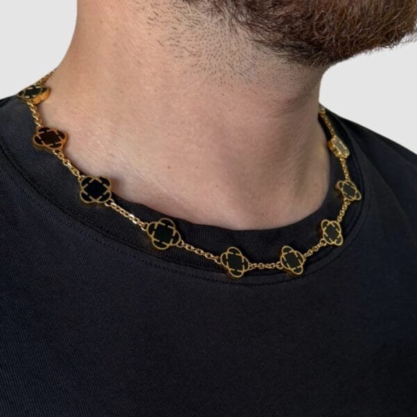 שרשרת תלתן פרמיןם זהב שחור 1 שרשרת תלתן פרמיןם זהב שחור 1