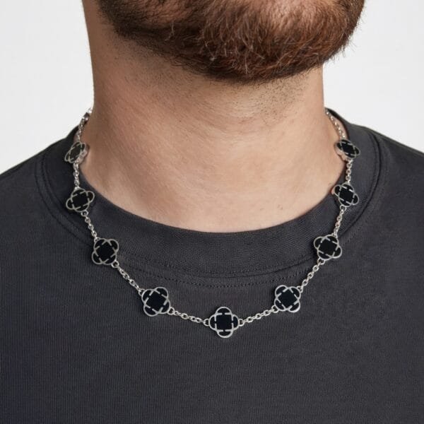 שרשרת תלתני מנס שחור כסף שרשרת תלתני מנס שחור כסף