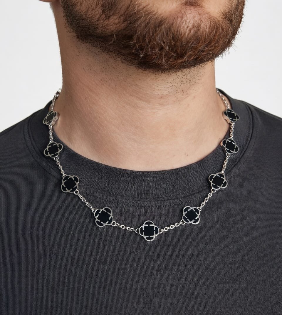 שרשרת תלתני מנס שחור כסף