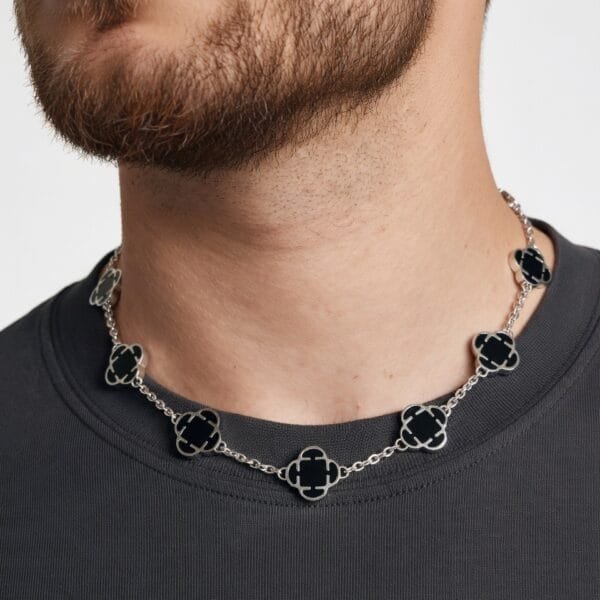 Alternative view of שרשרת תלתנים מנס פרמיום - שחור כסף