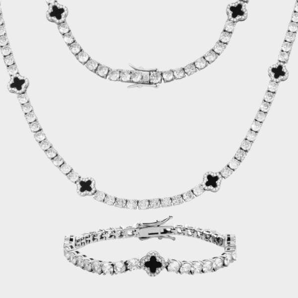 סט שרשרת וצמיד טניס תלתנים - כסף