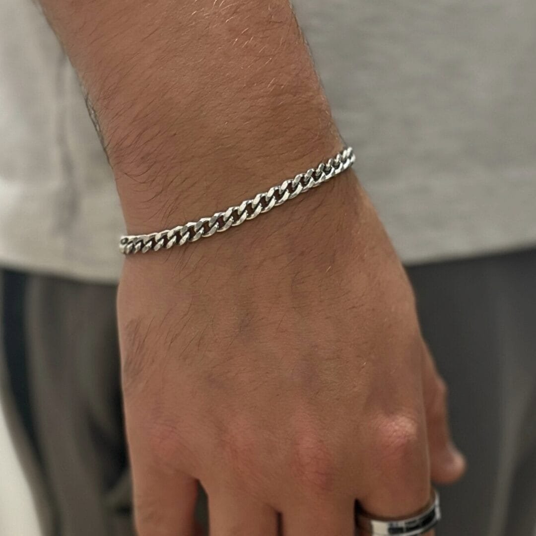 צמיד קובני 5 ממ זהב לבן 45